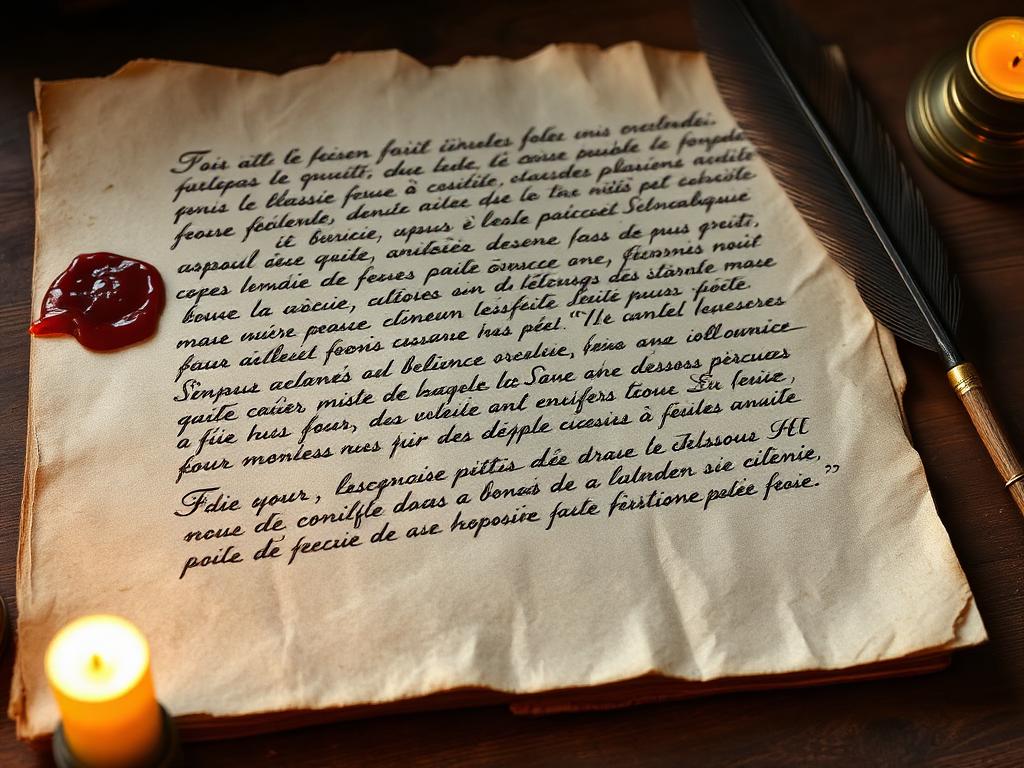Manuscrito francês antigo com lacre de cera